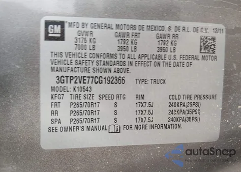 2012 GMC Sierra 1500 Sle from USA, damaged, VIN 3GTP2VE77CG192366